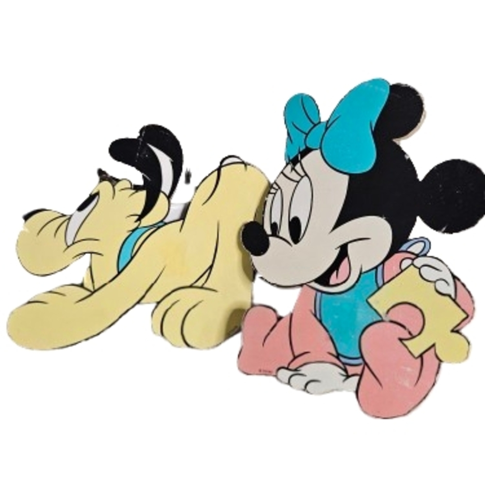 Adorable Vintage Disney Wooden Nursery Decor – Minnie Mouse & Pluto